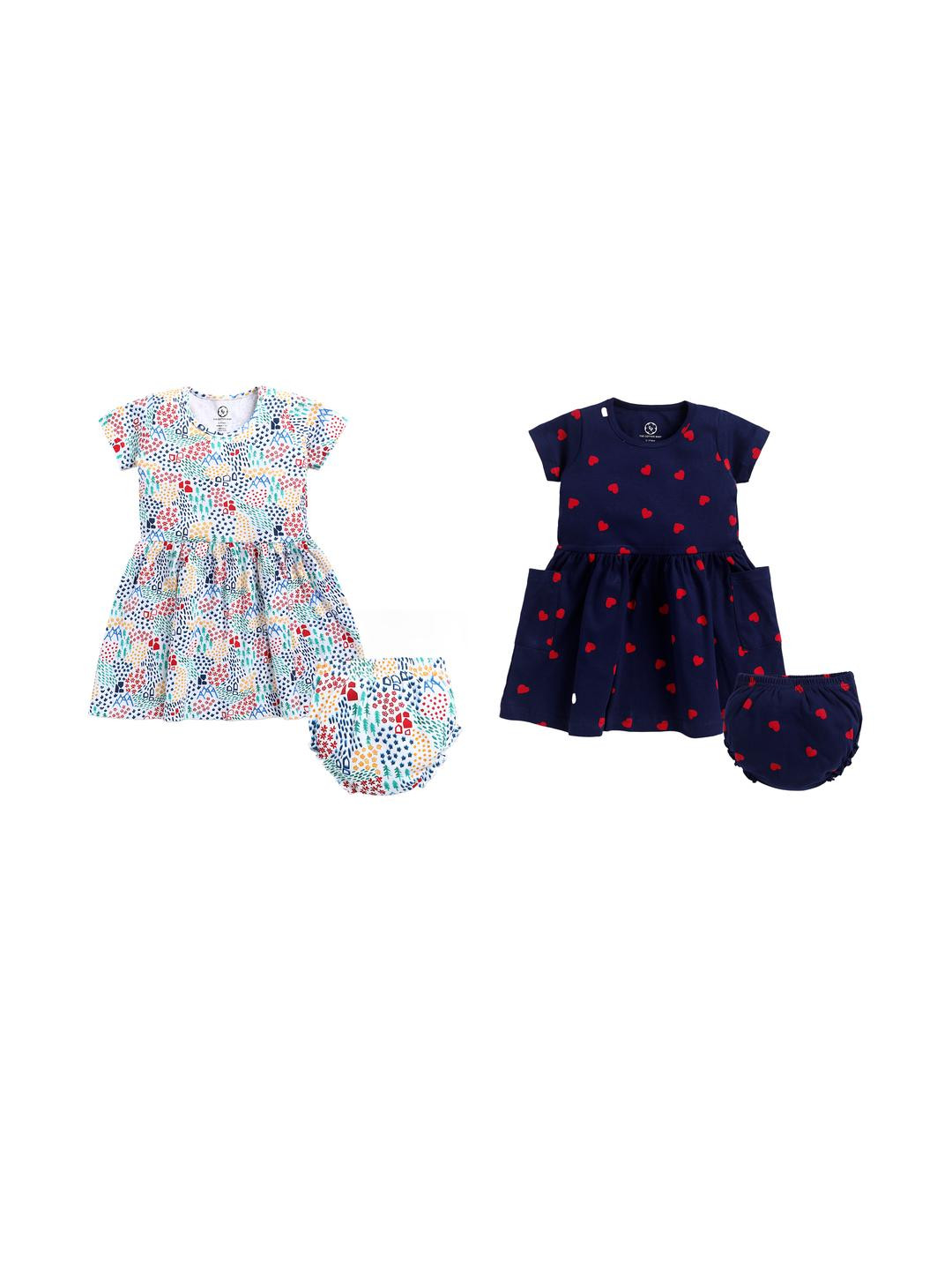 THE COTTON BABY Girls Pack of 2 Printed A-Line Dresses With Shorts