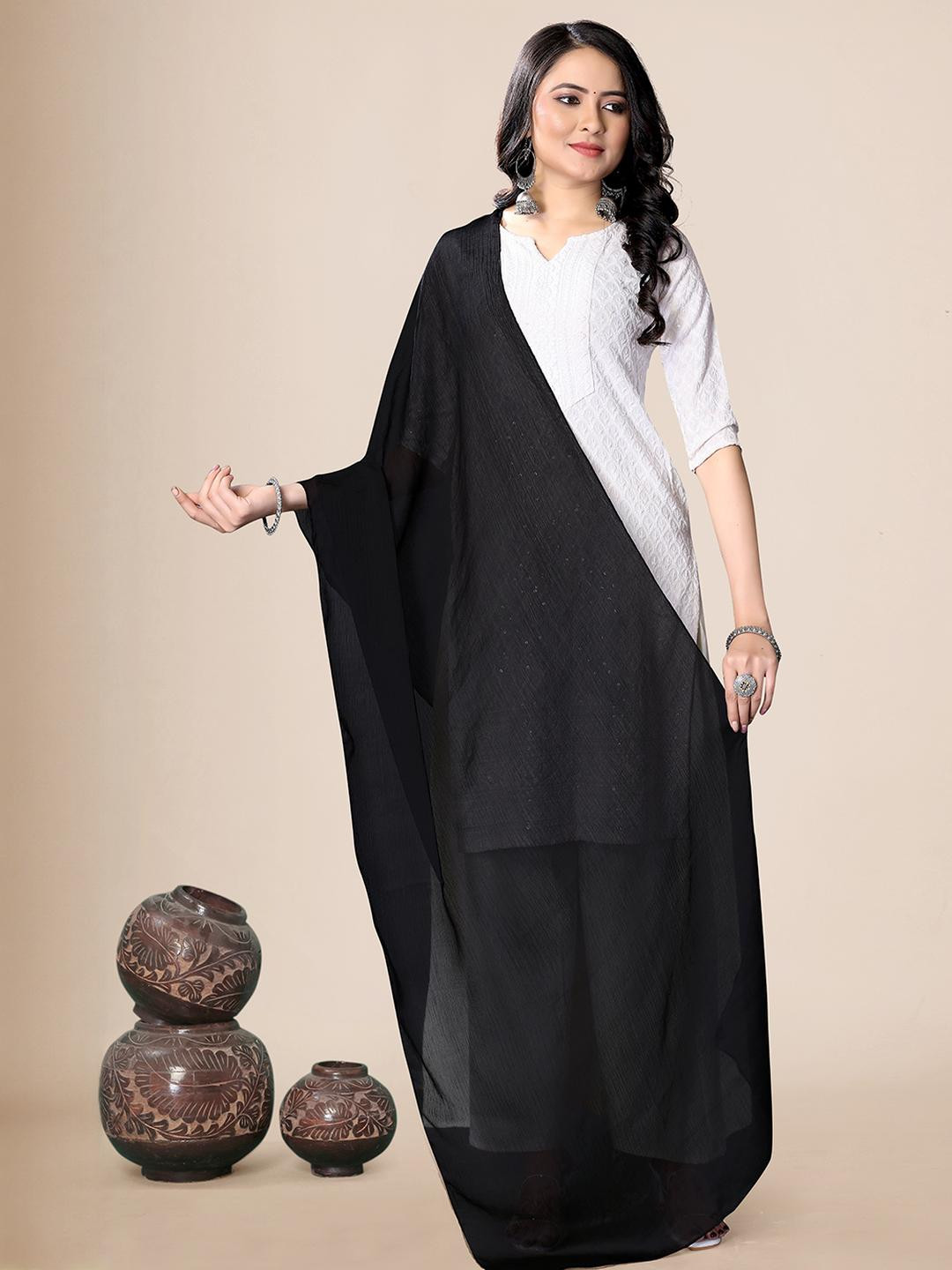 EBADAT Women Black Viscose Rayon Solid Dupatta