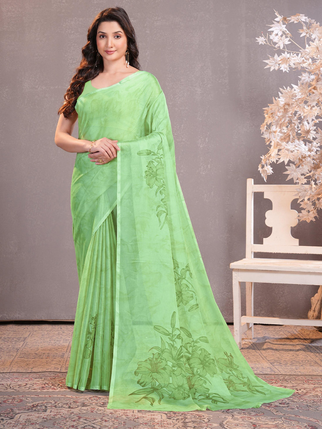 Garden Vareli Floral Printed Pure Chiffon Saree