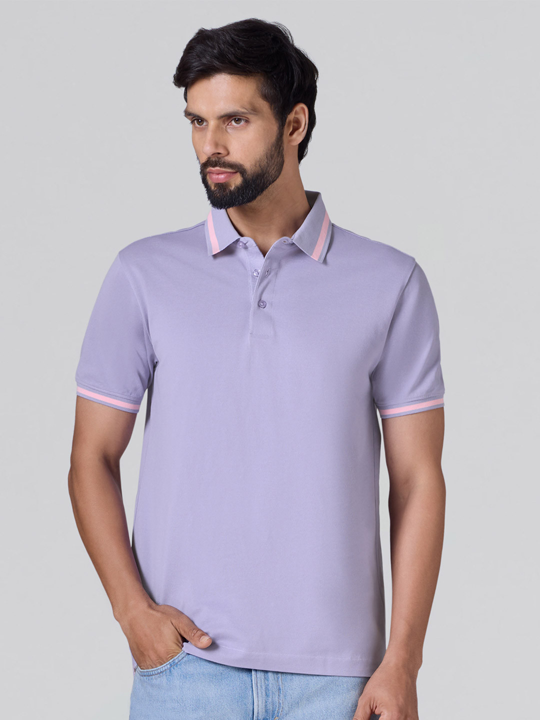 XYXX Men Apex Mercerized Pique Solid Mid Stripe Collar Polo Cotton T-shirt