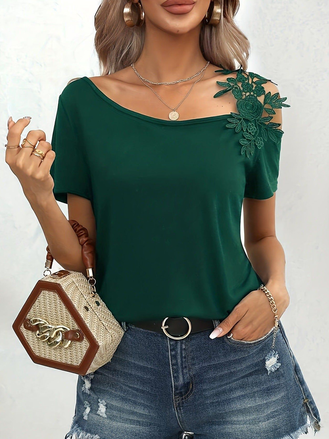 Outzidr Women Off-Shoulder Lace Strap Top