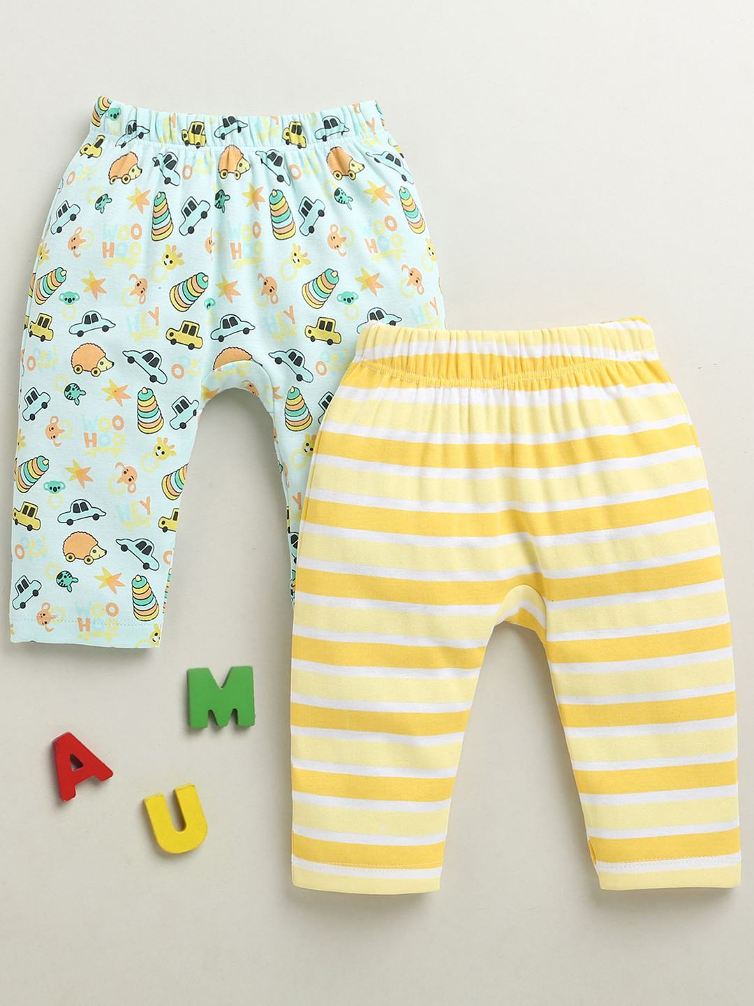 BUMZEE Infant Boys Pack Of 2 Printed Cotton Lounge Pants