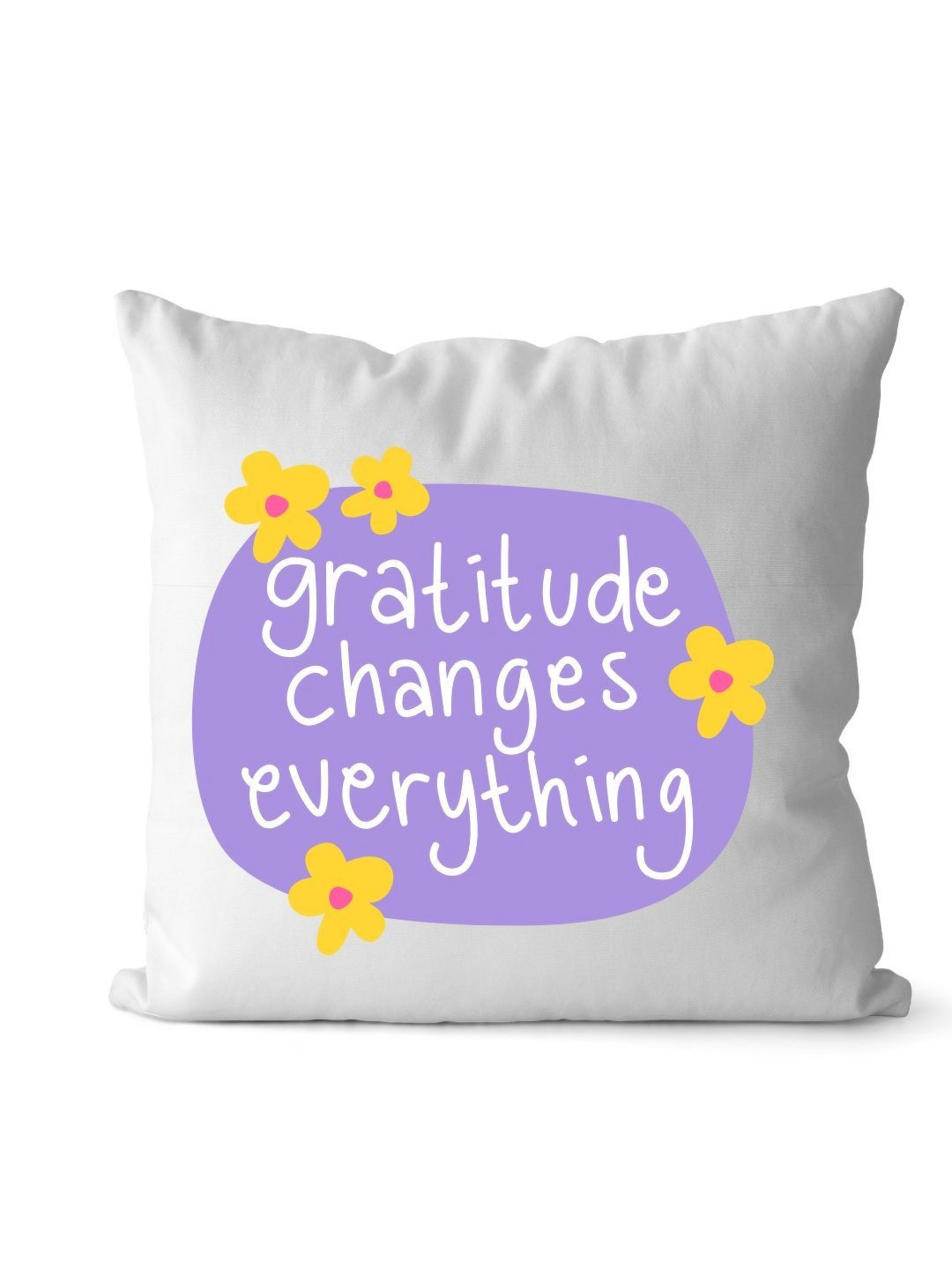 Loops n knots White & Purple Gratitude Quote Printed Pre-Filled Cushion