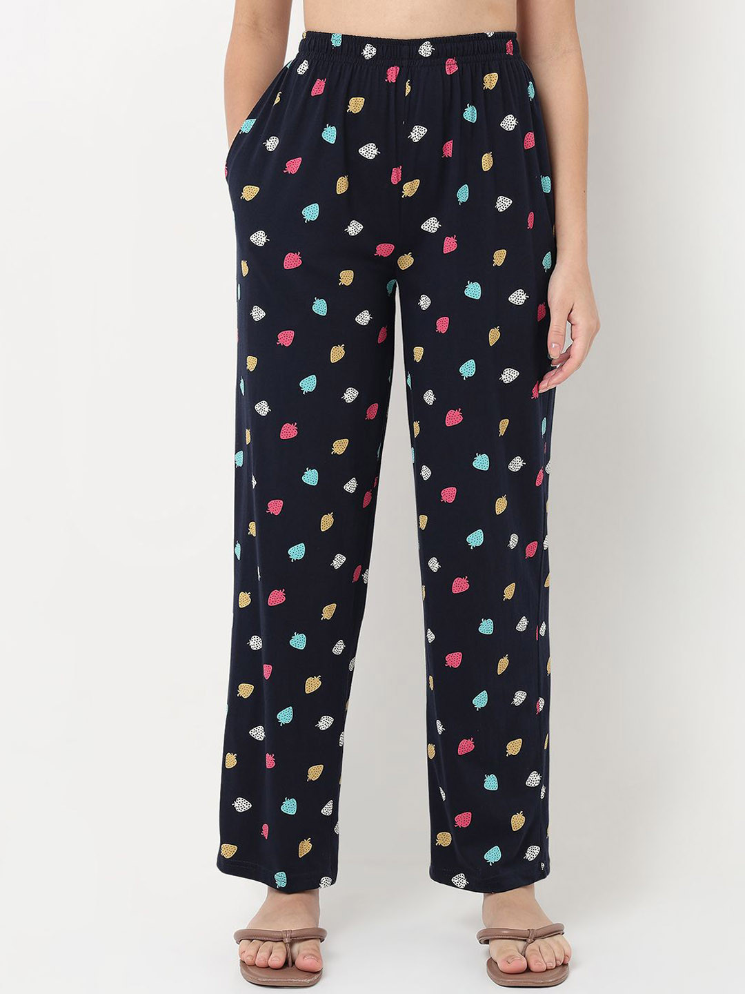 Smarty Pants Women trawberry Printed Cotton Relaxed-Fit Lounge Pants