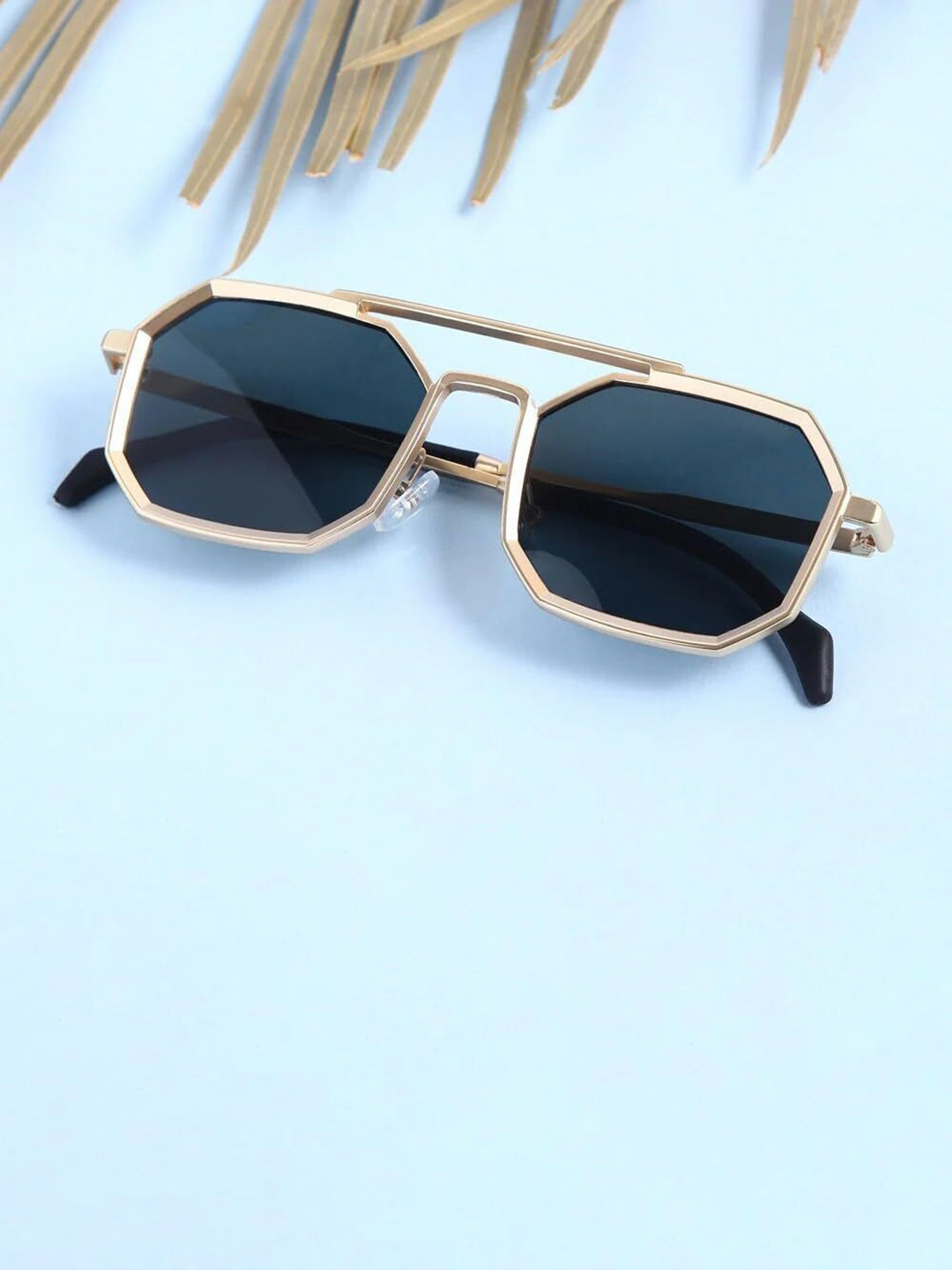 SPADEACES Unisex Aviator Sunglasses with UV Protected Lens GOLD BLACK HEXAGUN -736