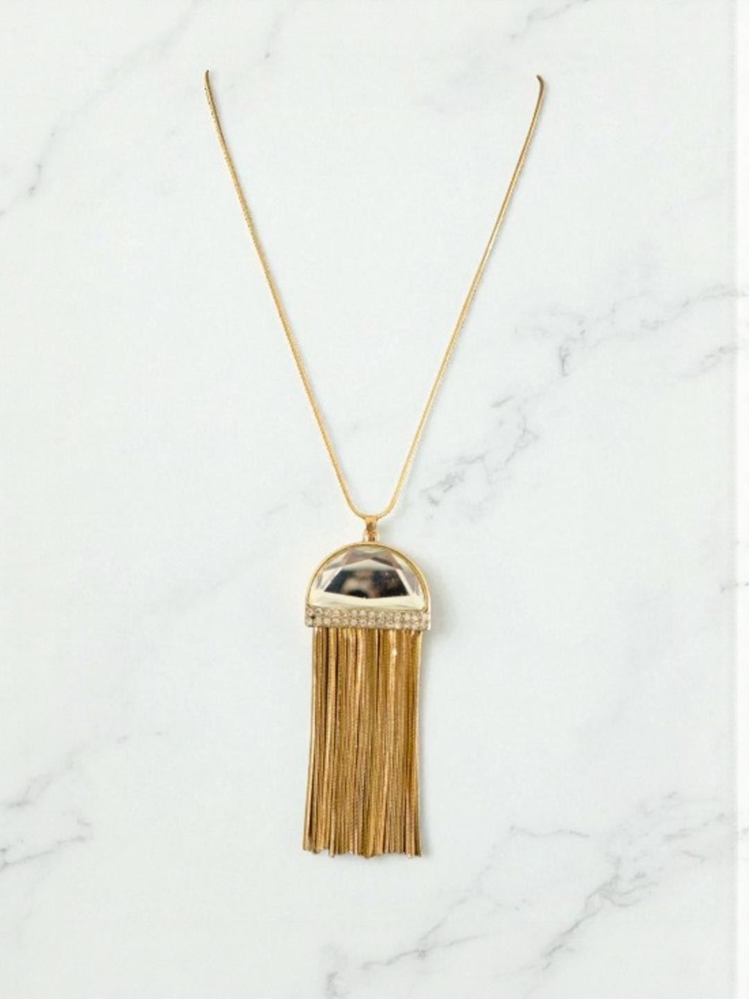 SAPRAA TRENDS Gold-Plated Stone-Studded Tassel Pendant Statement Necklace