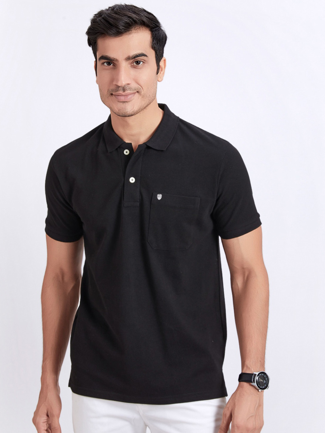 PRORIDERS Men Solid Black Regular Fit Polo T-shirt