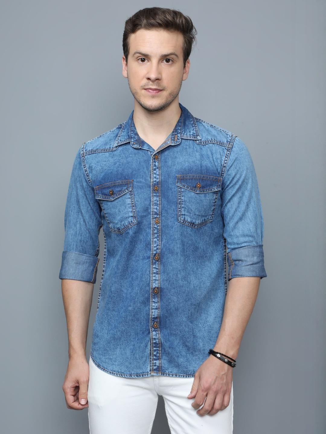 CAZZBA Men Blue Denim Premium Shirts