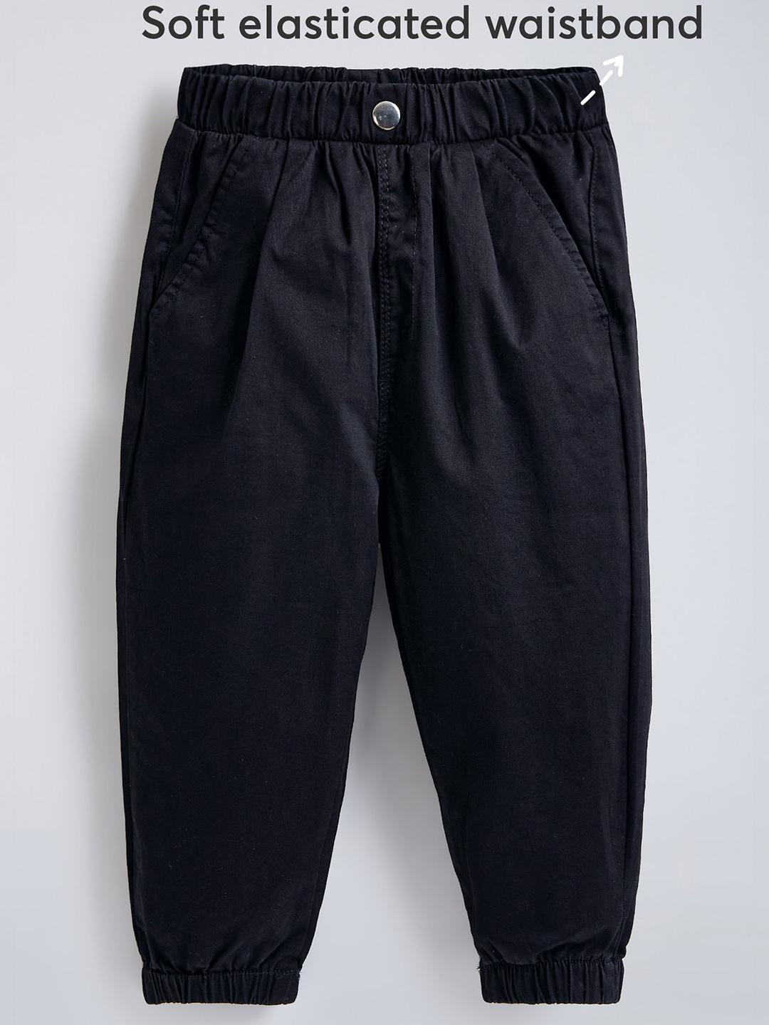 Hopscotch Girls Black Cotton Easy Soft Elastic Trackpants