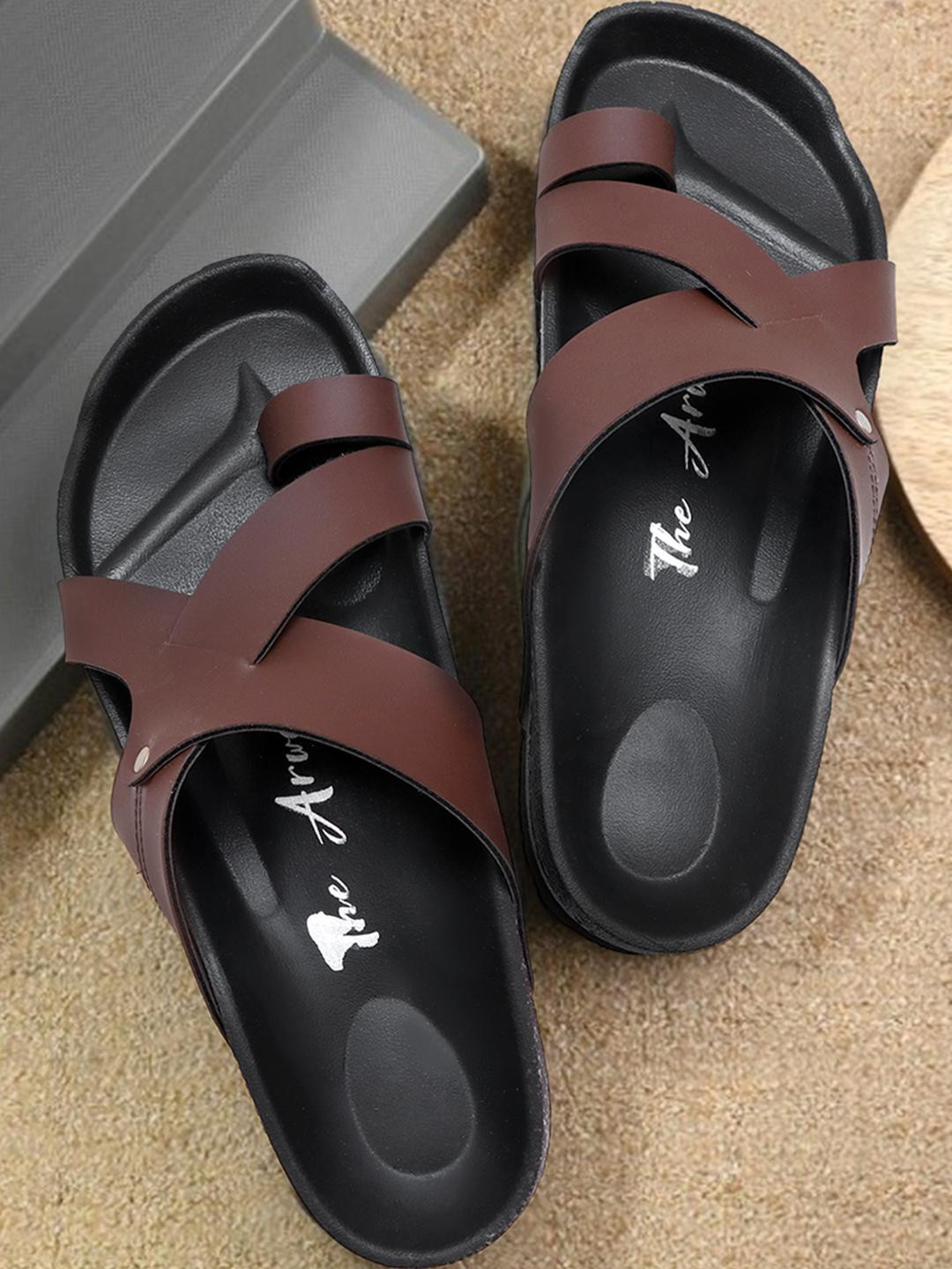 The arwah Men Brown Striped Slip-Ons