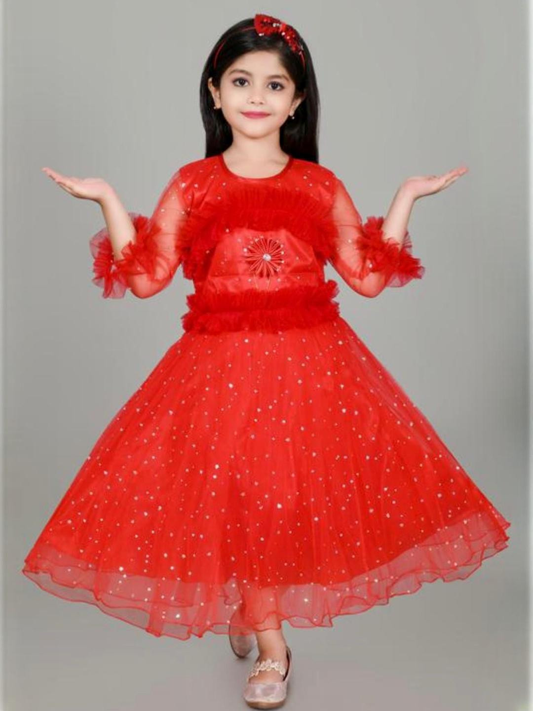STUMBLE FASHION Girls Red Fit and Flare Dress