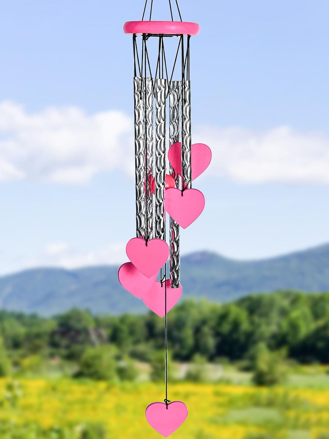 HINDCRAFT Silver & Pink Metal Wind Chimes