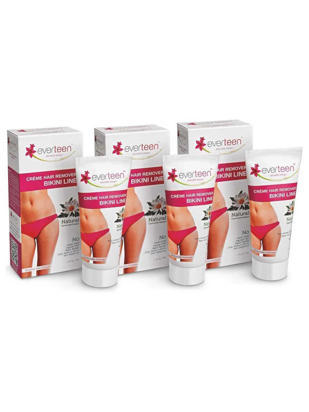 everteen Women Set of 3 Natural Bikini Line Hair Remover Creme - 50 g each