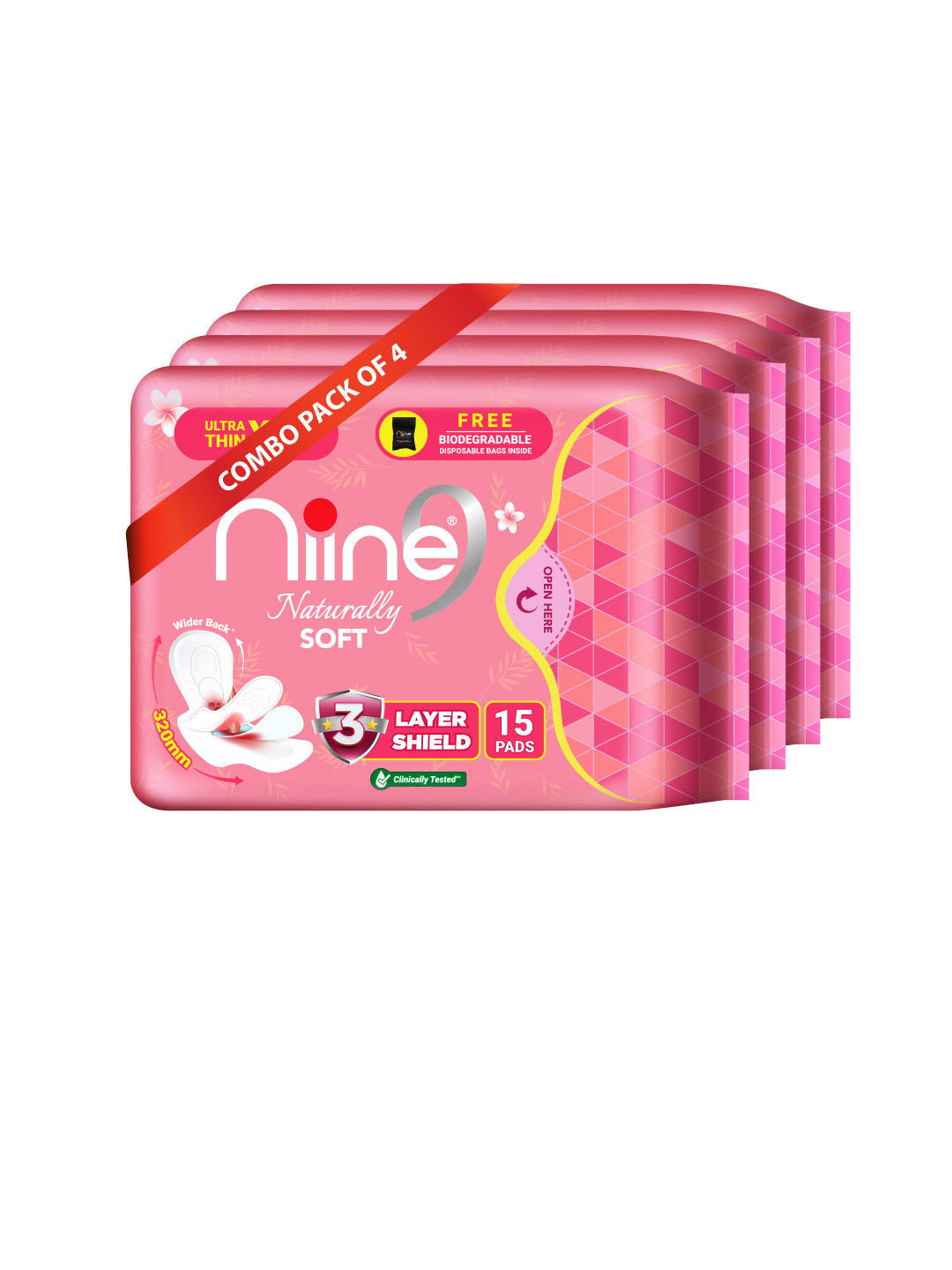 Niine Set of 4 XL+ Ultra Thin Soft Heavyflow With Disposable Bag Sanitary Pads 60