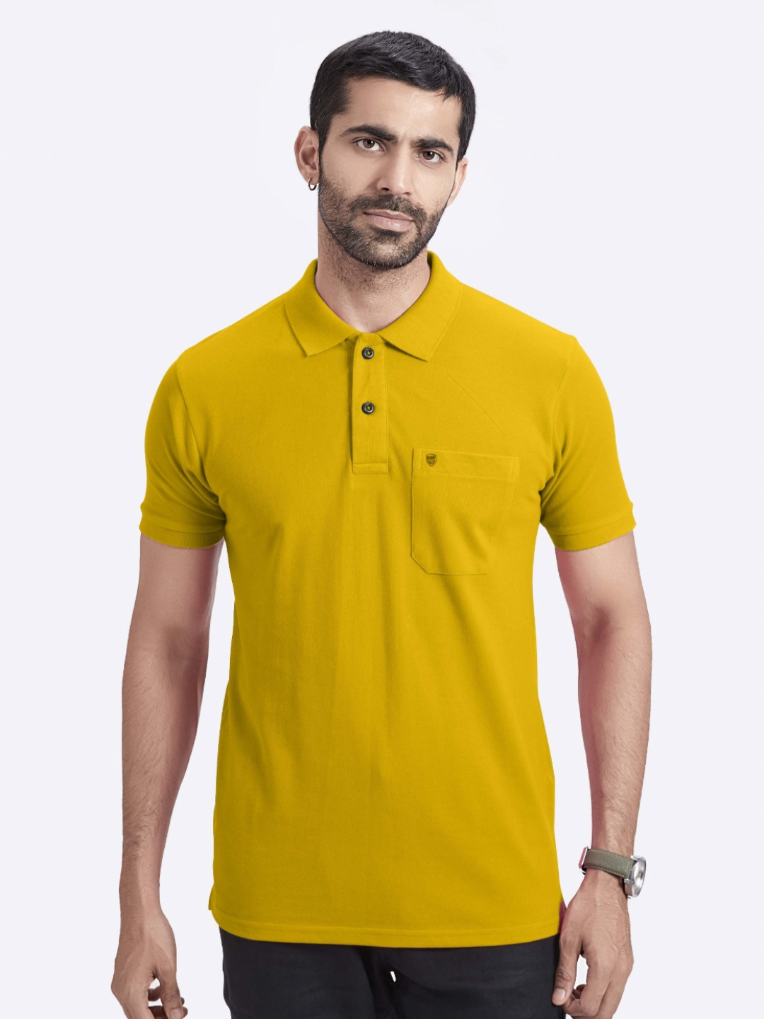 PRORIDERS Men Solid Mustard Regular Fit Polo T-shirt