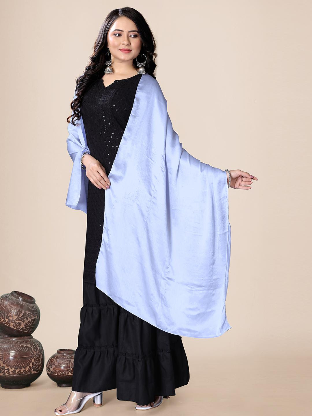 EBADAT Women Satin Sky Solid Dupatta