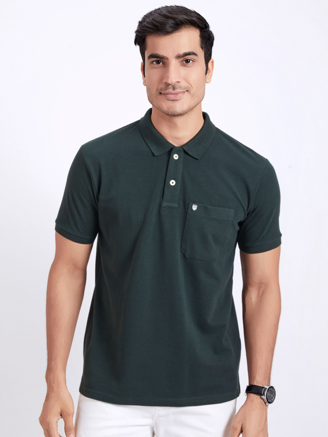 PRORIDERS Men Solid Dark Green Regular Fit Polo T-shirt