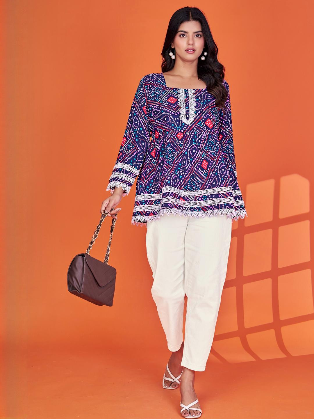 VS MALL Women Ethnic Printed Square Neck Tunic