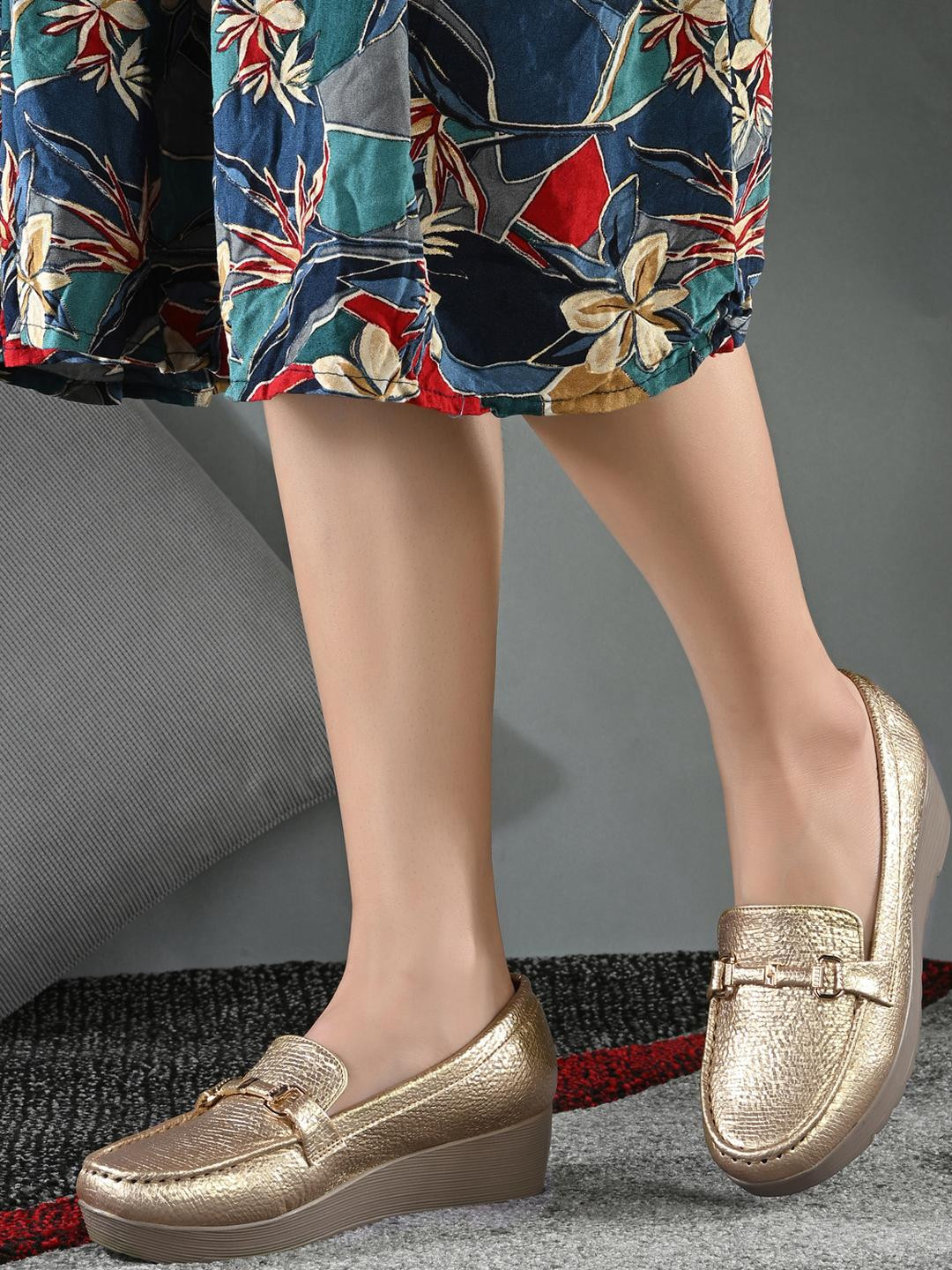 Valentino Women Gold Textured Wedge