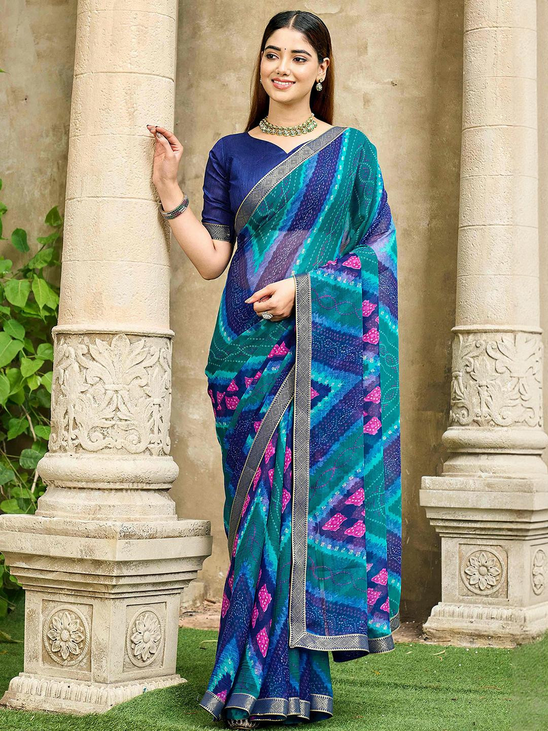 KALINI Multi Poly Chiffon Printed Sarees