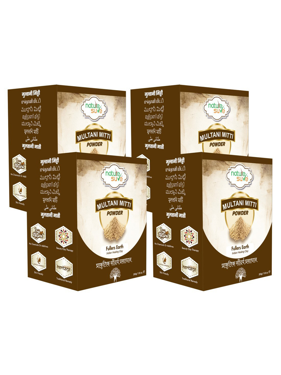 Nature Sure Set Of 4 Multani Mitti Powder With Rose Water 200g Each