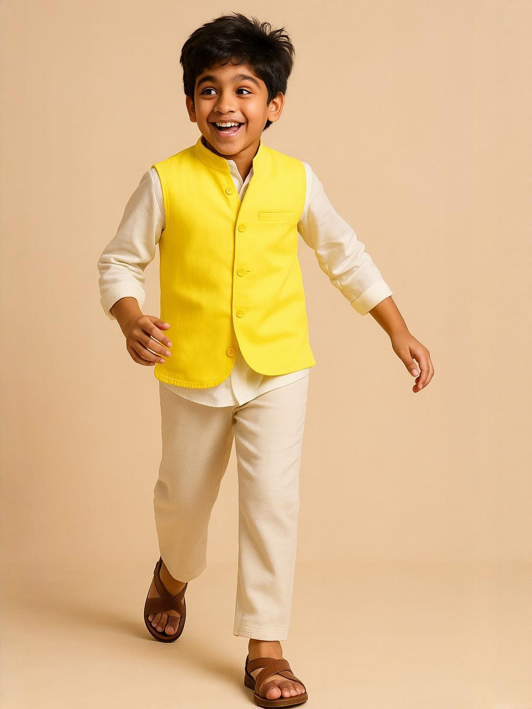 TALES & STORIES Boys Lycra Yellow Waistcoat