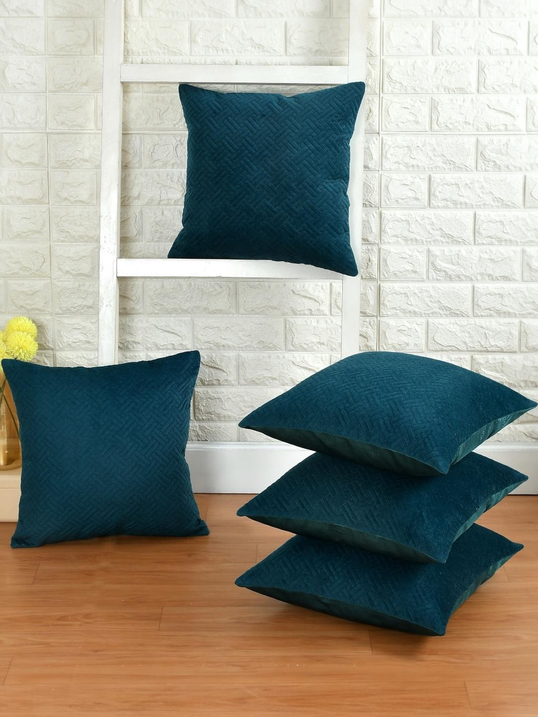 BIGGER FISH Green Set of 5 Velvet Rectangle Chevron Patterned Cushion Covers