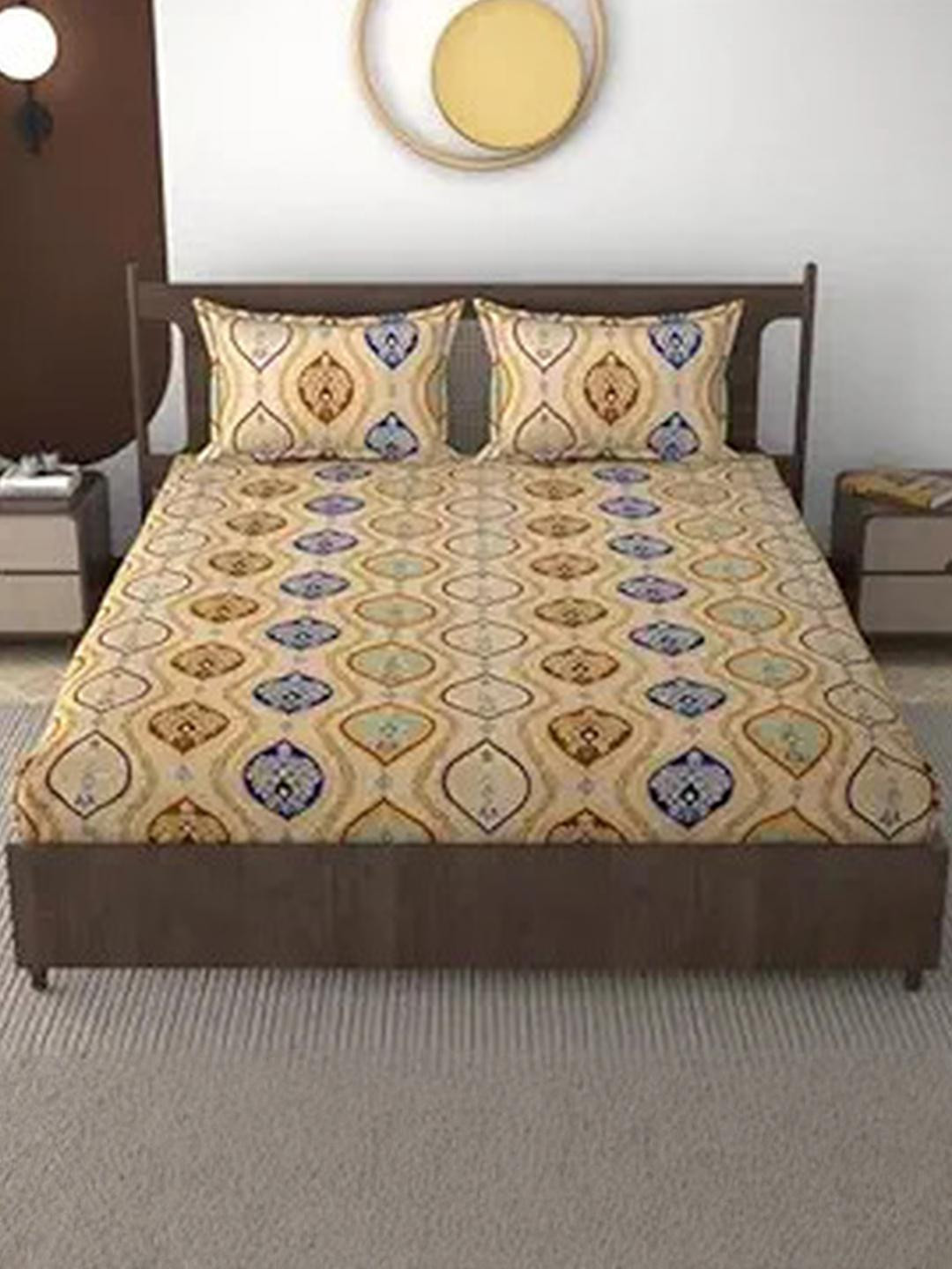 Lunar Days Cream-Coloured 160 TC King Bedsheet with 2 Pillow Covers