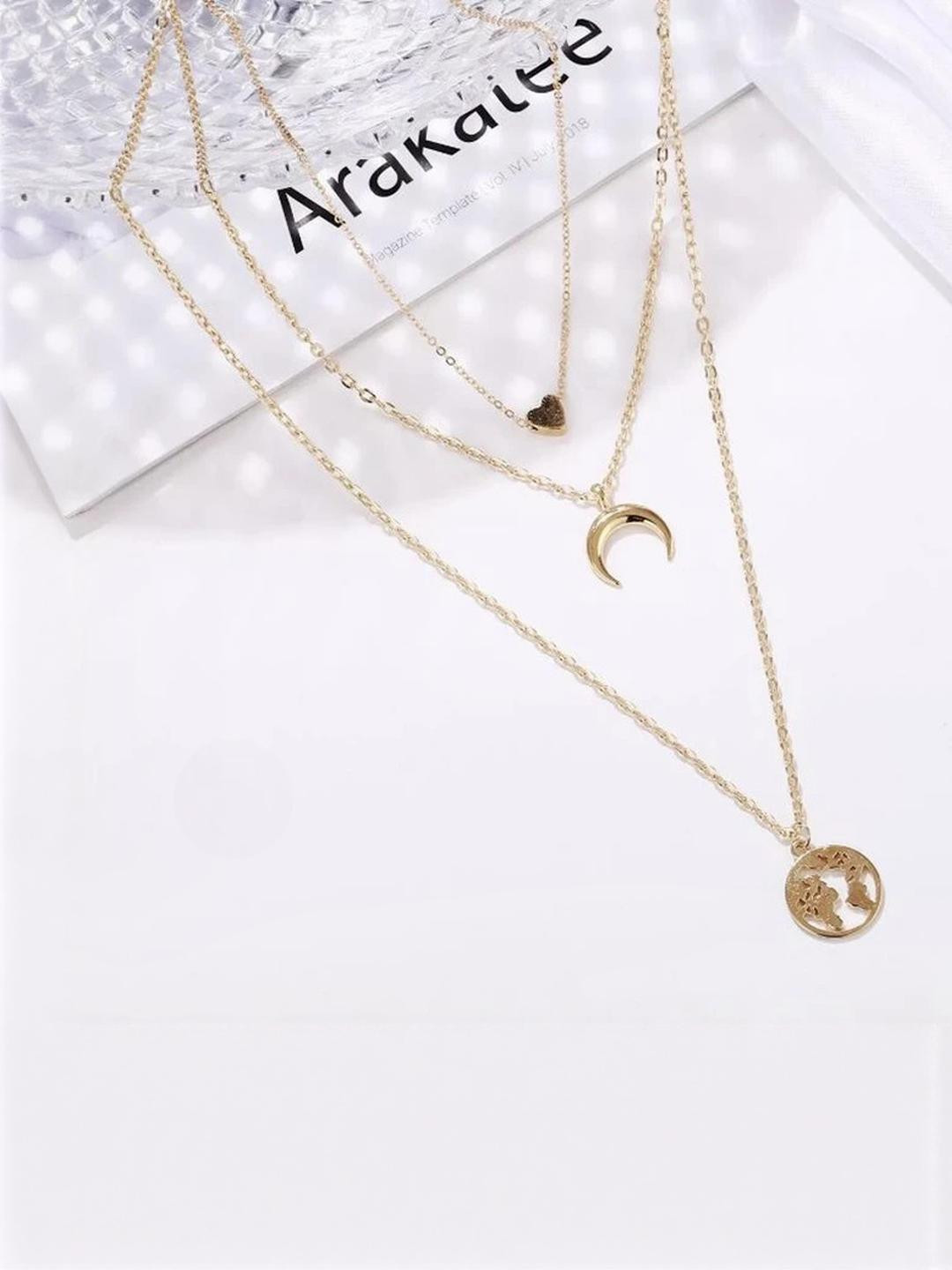 DressBerry Gold-Plated Three Layered Earth Moon Heart Necklace