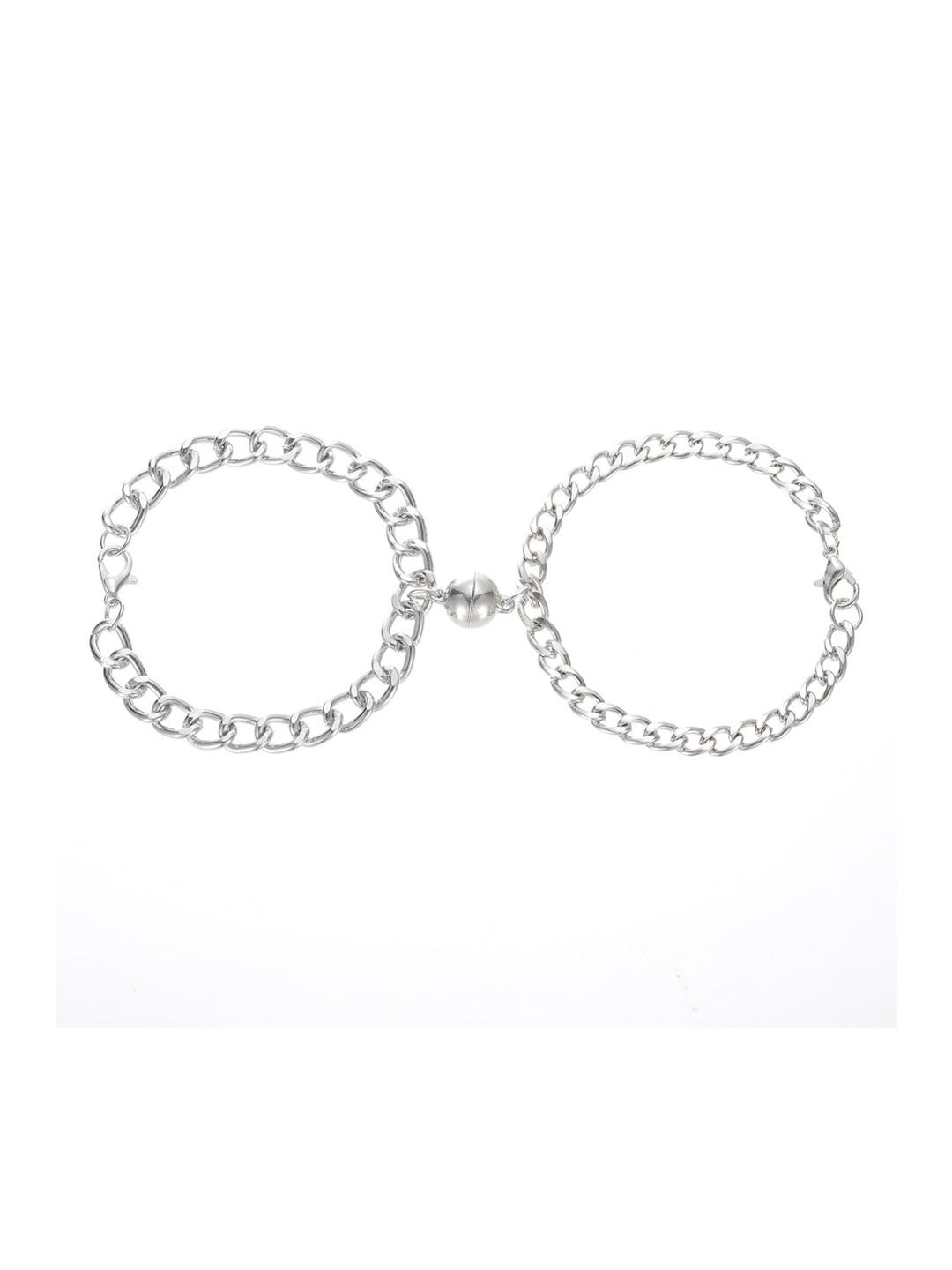 DressBerry Women Pack Of 2 Silver-Plated Link Ball Shape Magnet Alloy Bracelet