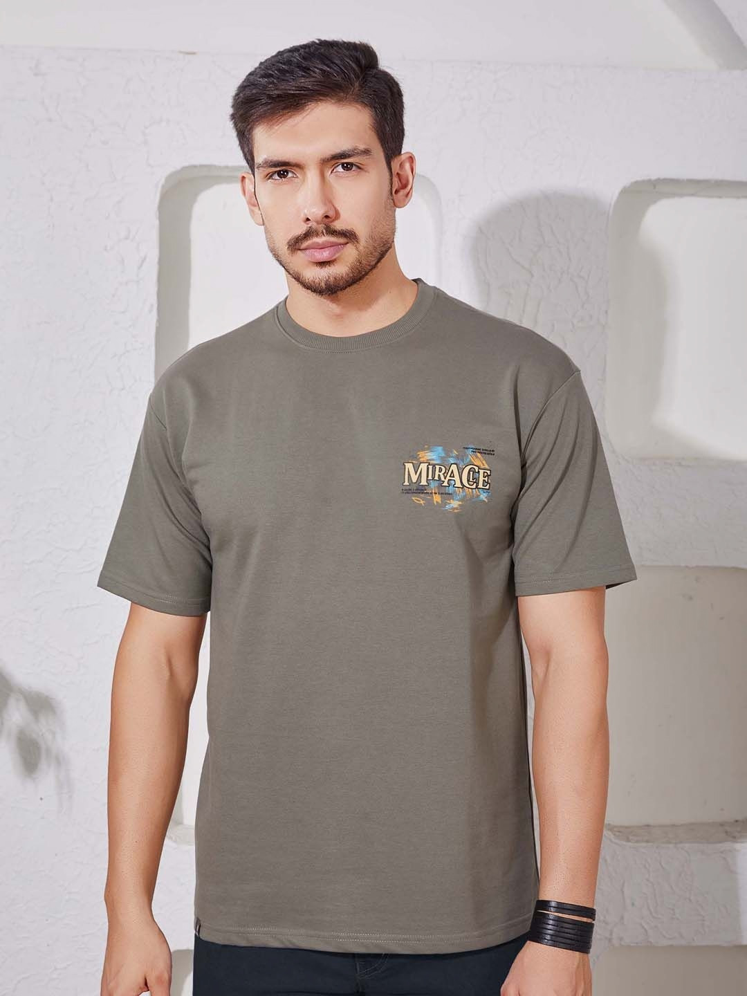 PRORIDERS Men Cotton Printed Round Neck Grey T-shirt