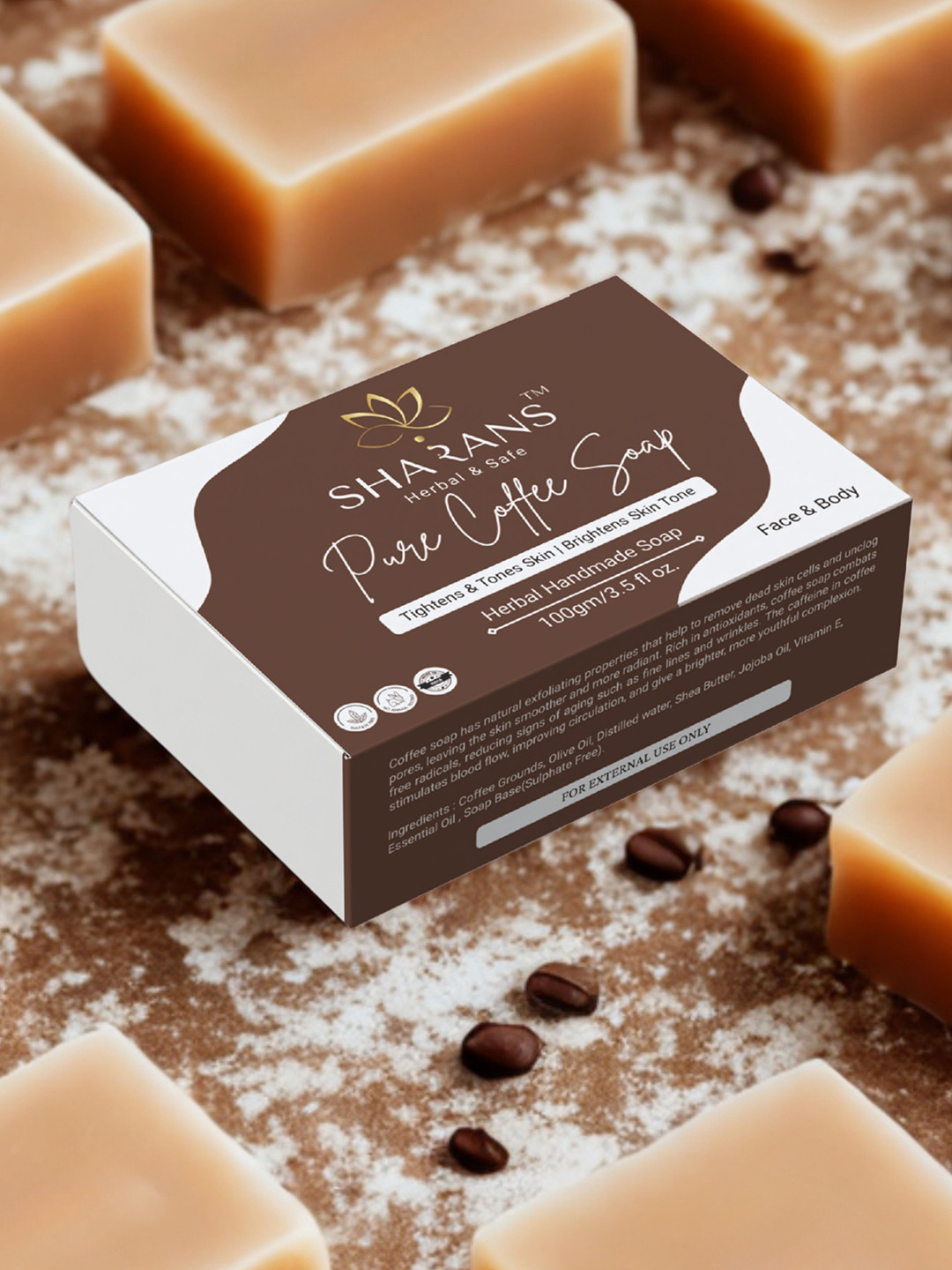 Sharans Pure Coffee Soap With Shea Butter,- 100 g