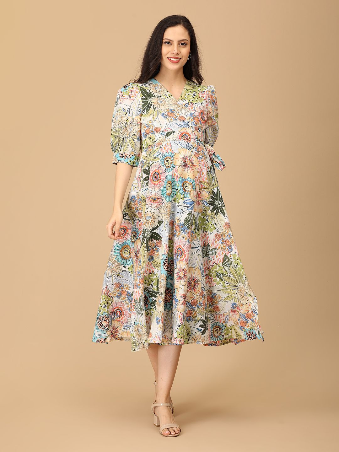 The Mom Store Huephoria Women Floral Print Maternity and Nursing Wrap Dress