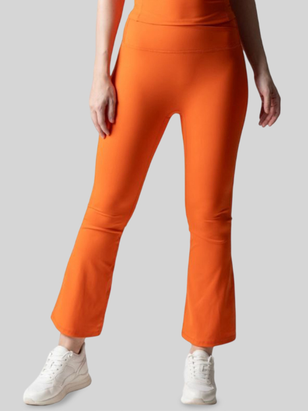 STRCH Women Orange Flared-Fit High Rise Ankle Length Gym Bootcut Nylon Tights