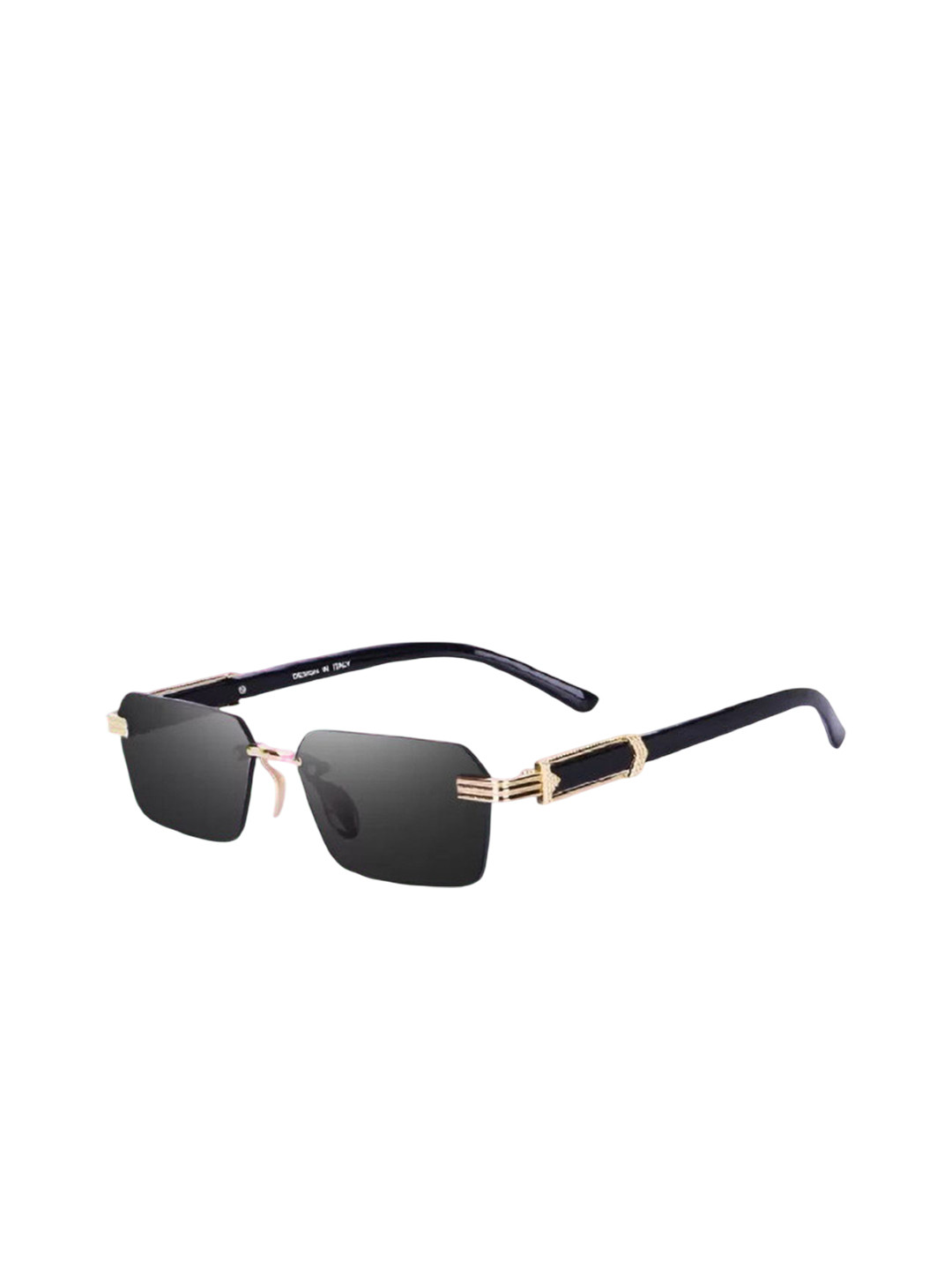 SPADEACES Unisex Rimless UV Protected Rectangle Sunglasses CLASSIC KARAN GOLD BLACK -14