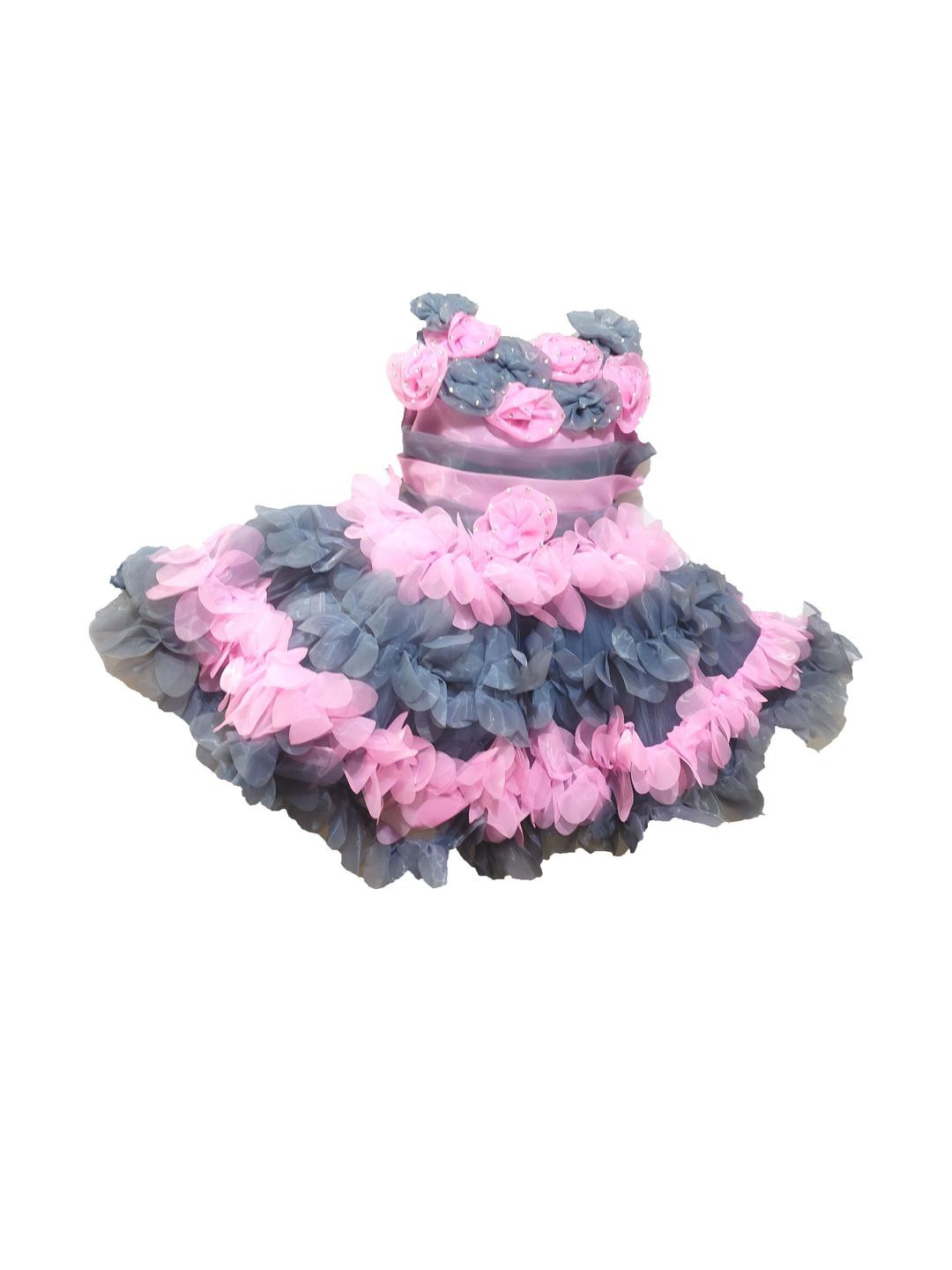 STUMBLE FASHION Girls Grey & Pink Fit and Flare Dress