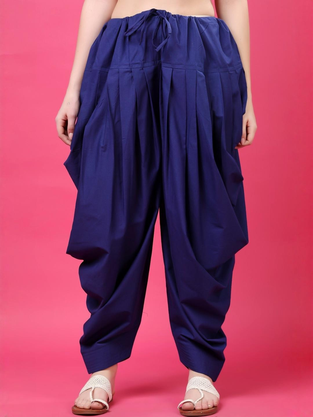 Women Blue Cotton Drawstring Waist Patiala