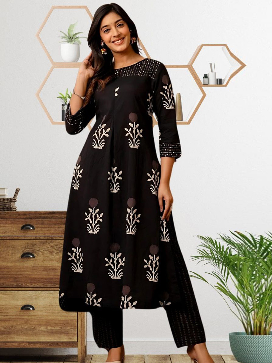 Art Of Colours Women Floral Printed Cotton A-Line Kurta with Trousers