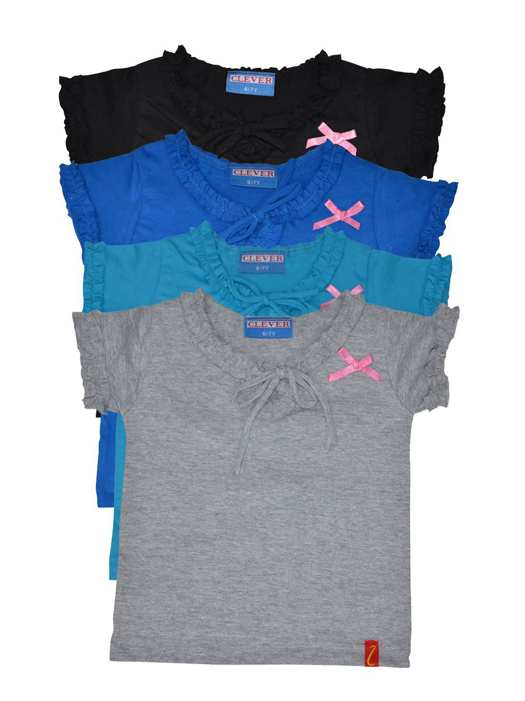 CLEVER Girls Pack Of 4 Tie Up Neck Ruffles Tops
