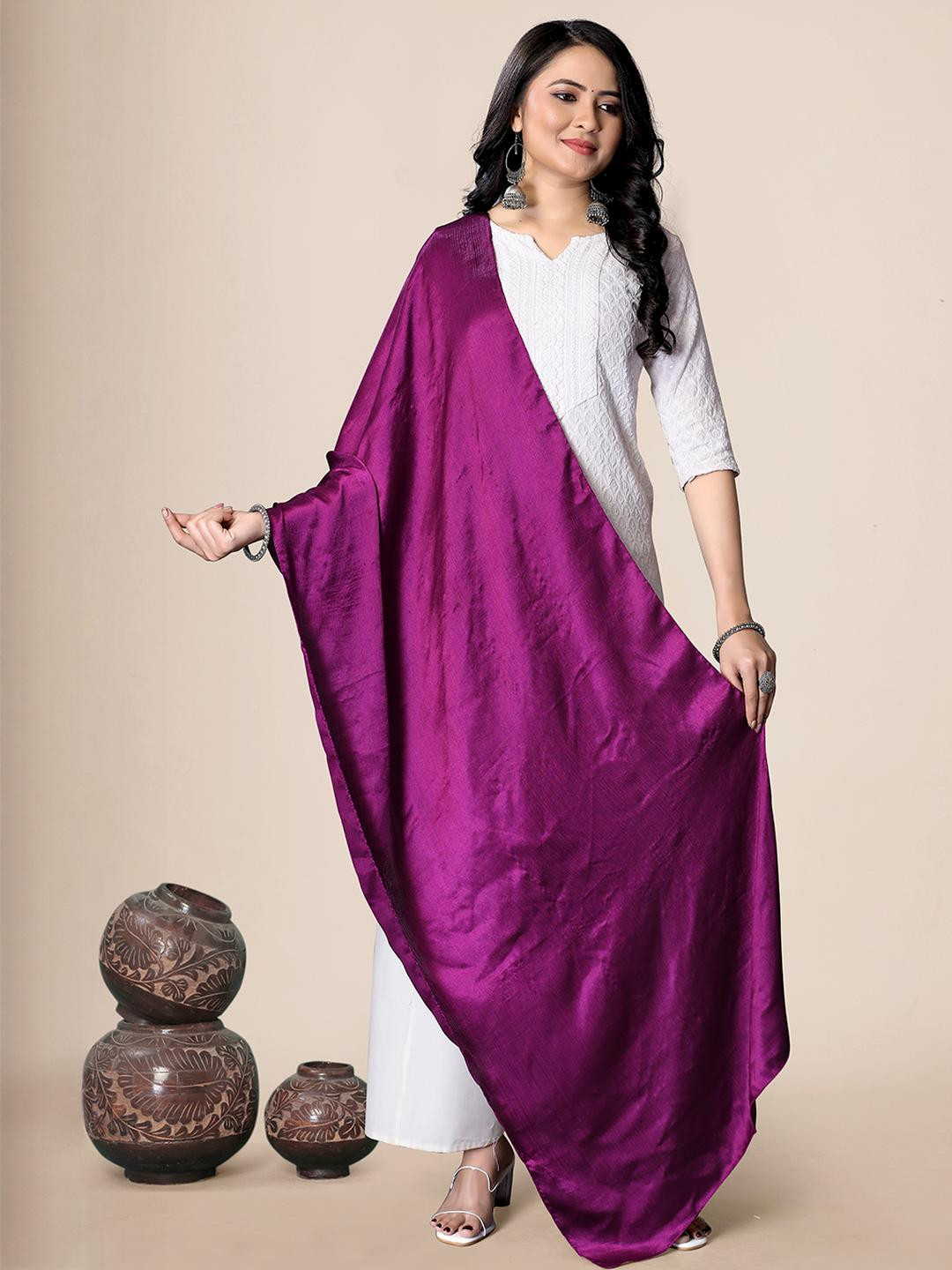 EBADAT Women Satin Wine Solid Dupatta