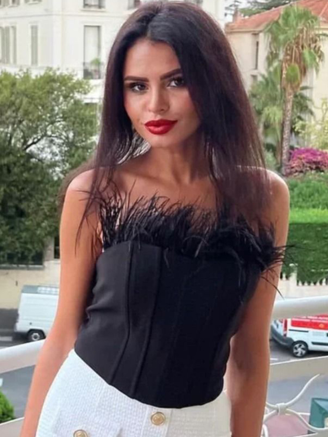 TRENBEE  Women Bustier with Adjustable Strap Georgette Top