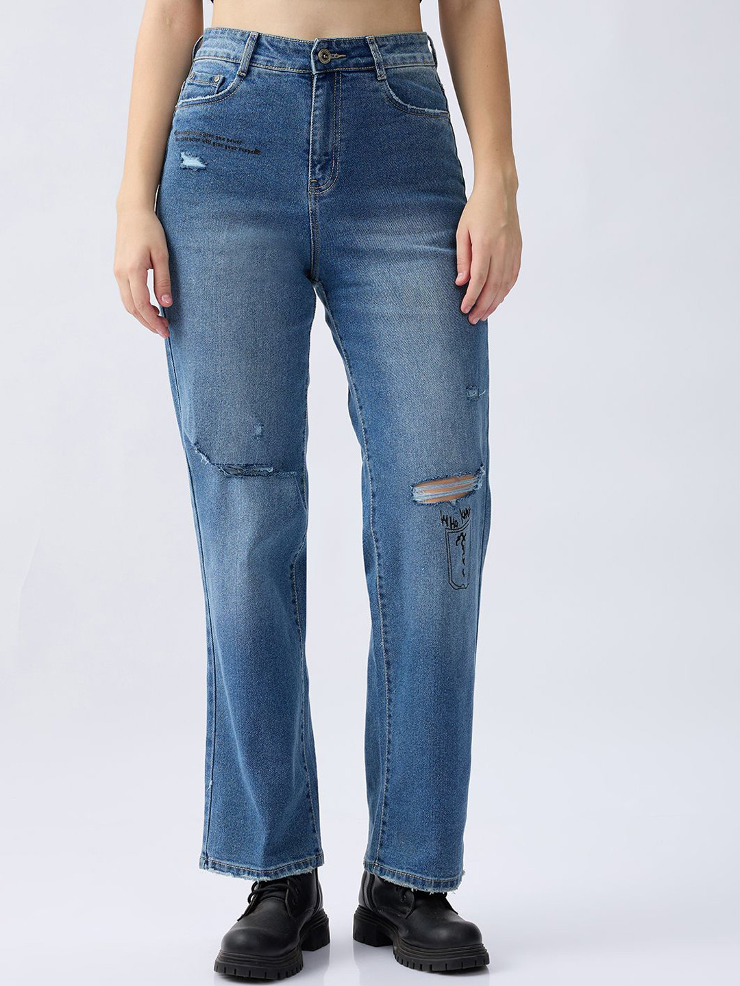 Sparkle Women Flared High-Rise Slash Knee Light Fade Jeans