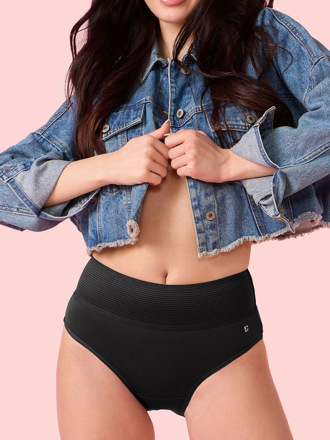 Enamor Antimicrobial Breathable High Waist Pure Cotton Brief CW01 JETBLK