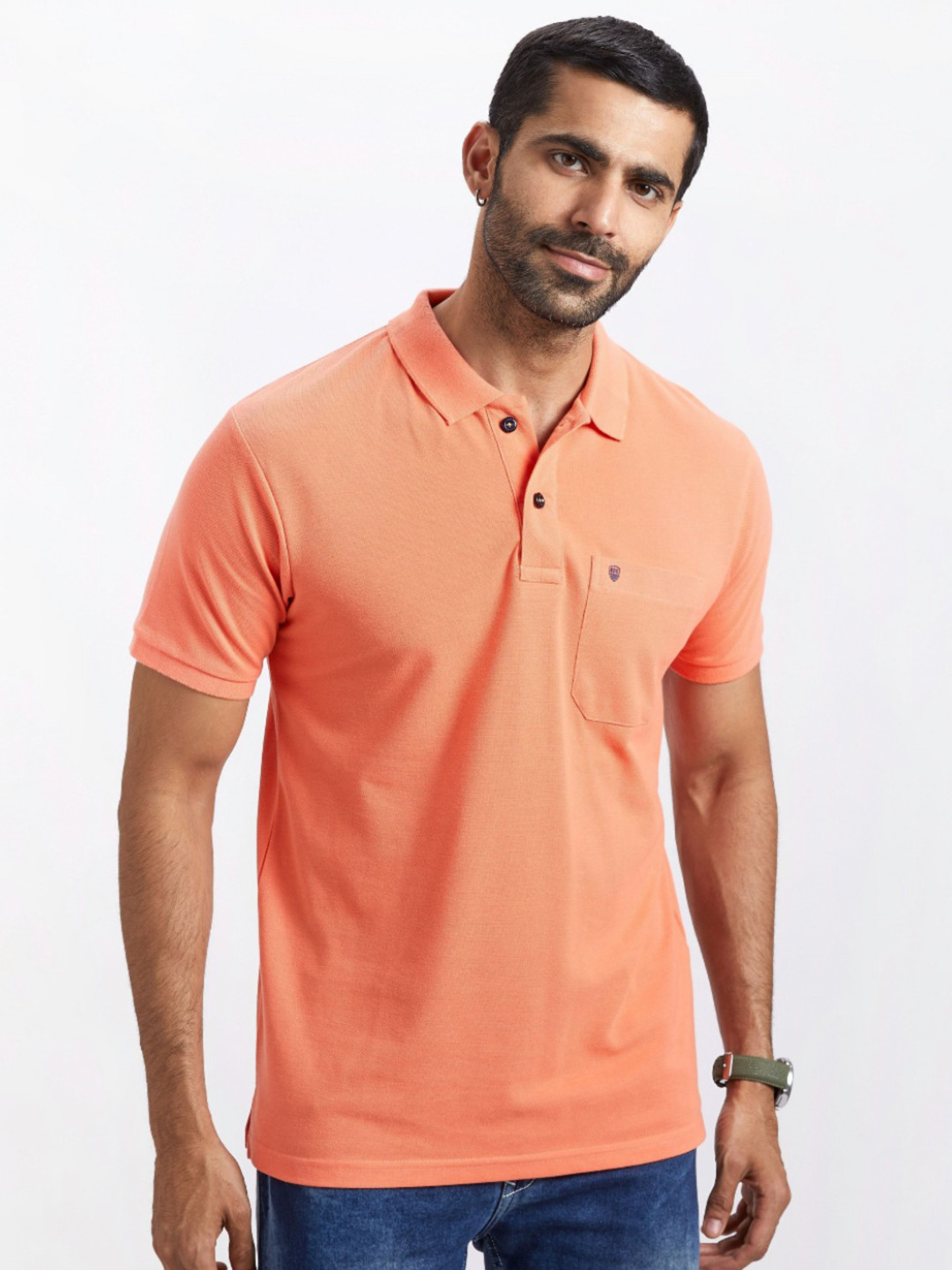 PRORIDERS Men Solid Orange Regular Fit Polo T-shirt