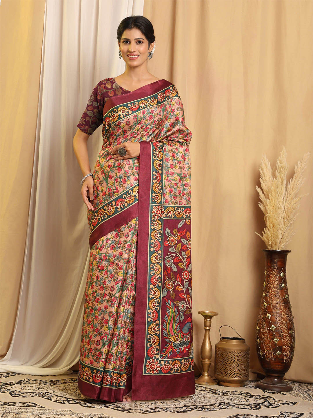 SHIVAM FABRICS Floral Printed Pure Cotton Tussar Saree