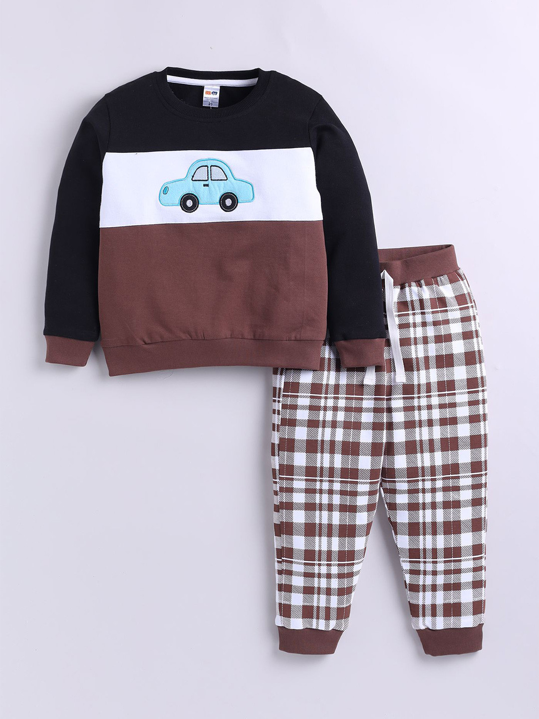 LITTLE NINJA Boys Colourblocked Pure Cotton Sweatshirt With Jogger