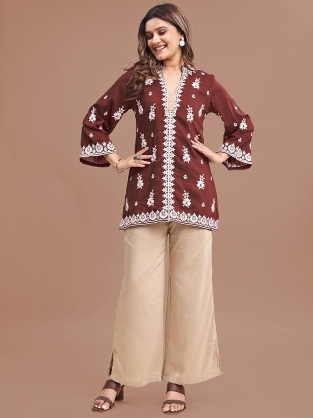 Tikhi Imli Embroidered Mandarin Collar Tunic With Trousers Co-Ords Set