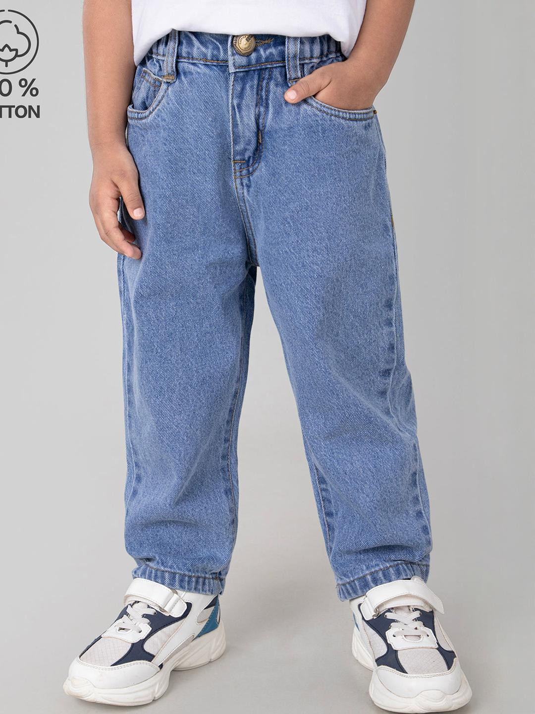 Hopscotch Boys Light Blue Cotton Mid-Rise Straight Fit Clean Look Jeans