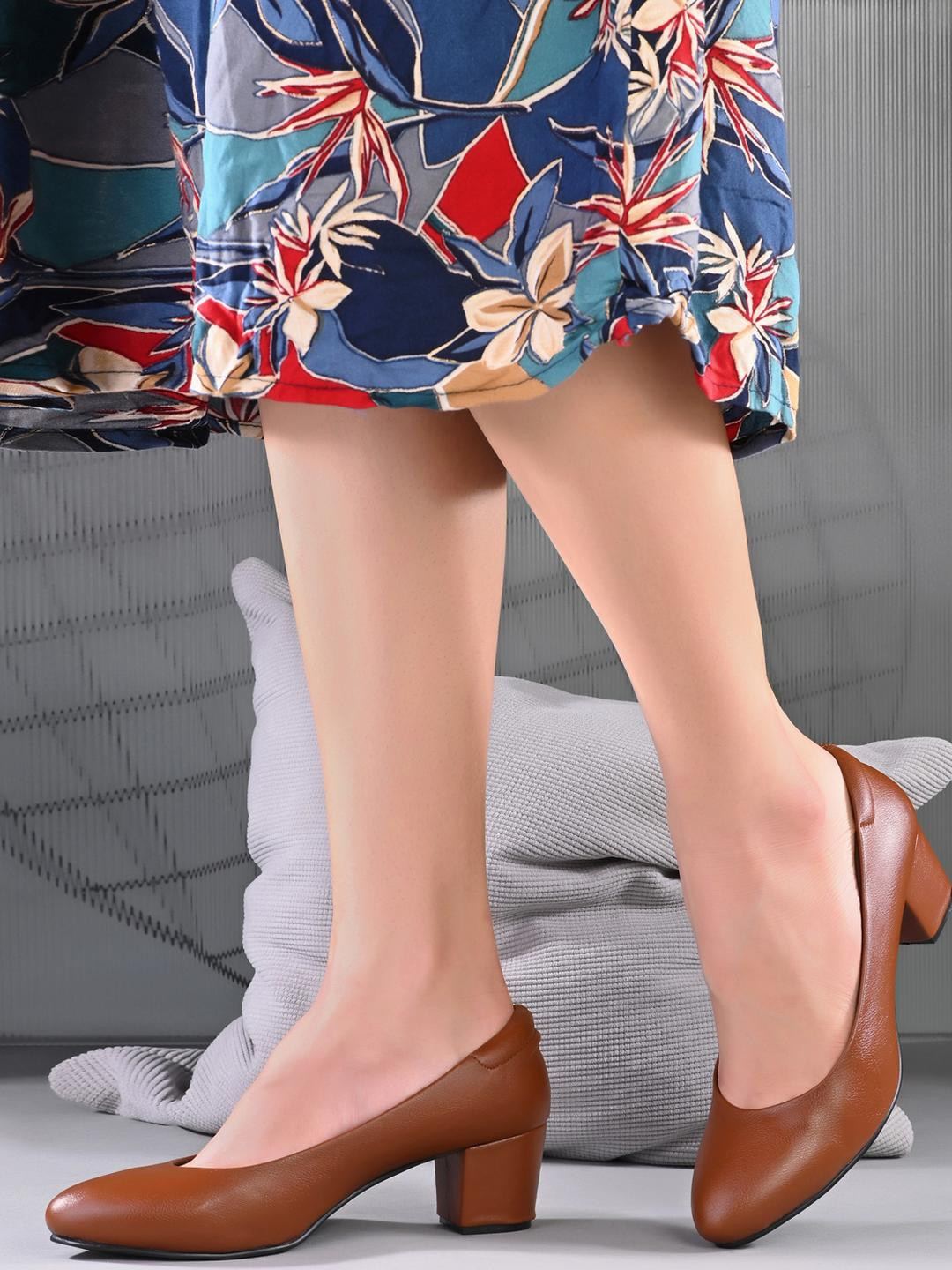 Valentino Women Solid Tan Closed Back Block Heels