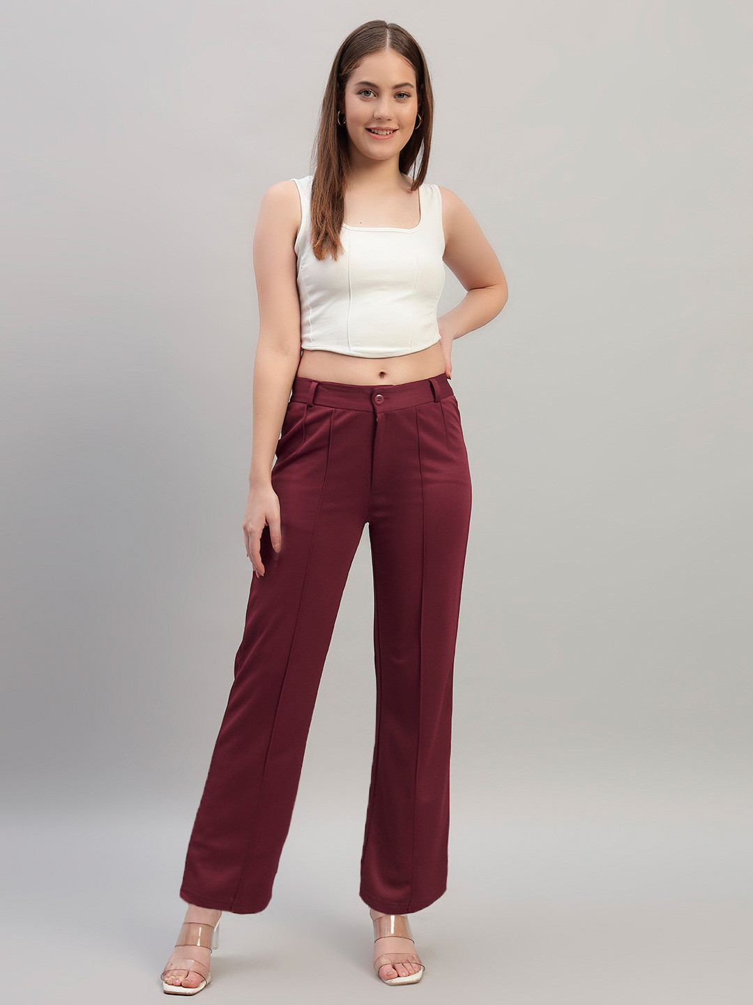 NATURE CRAFT Women Comfort High-Rise Pleated Parallel Trousers
